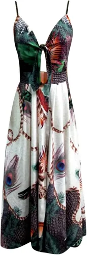Vista 2 de Vestido largo sexy con tirantes delgados para mujer, vestido largo a media media, elegante, acampanado, para vacaciones, playa, vestido de verano