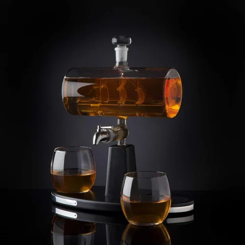 Vista 5 de Decantador Godinger de whisky con dispensador, con 2 vasos de whisky, para licor, whisky, bourbon, vodka