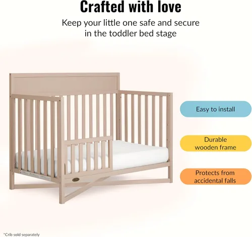Vista 3 de Dream On Me baranda convertible para cuna de bebé con protección para niños, Mantequilla de Almendra