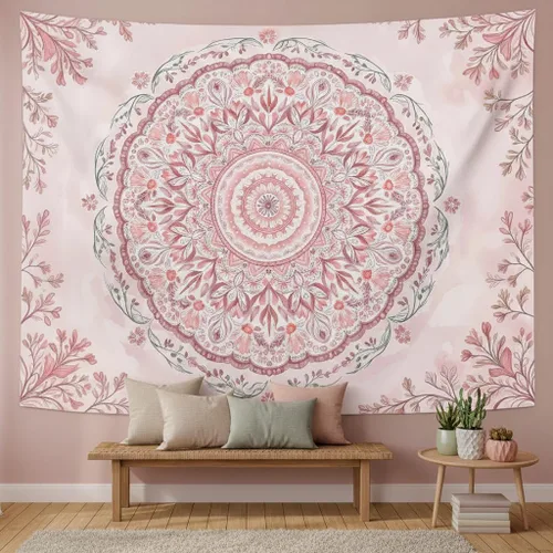 Vista 37 de Accnicc Tapiz bohemio con mandala floral para dormitorio, tapiz de pared con flores bohemias, pequeño, acuarela, azul, blanco, hippie, indio
