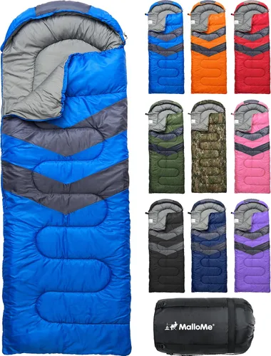 Vista 29 de MalloMe Sacos de dormir para adultos en clima frío y cálido – Saco de dormir para niños, niñas, niños – Accesorios ligeros esenciales de camping