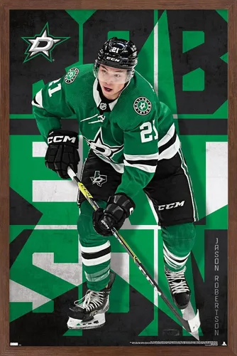 Vista 19 de Trends International NHL Dallas Stars - Póster de pared de Jason Robertson 23, 22.37 x 34.00 pulgadas, paquete de impresión y colgador de madera