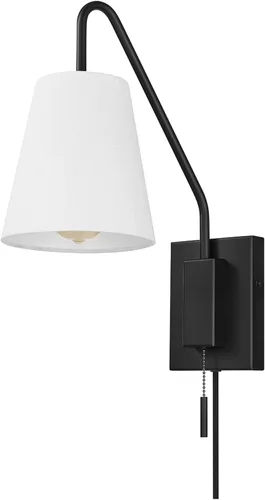 Vista 15 de Novogratz x Globe - Aplique de pared de 1 luz, cable rígido o enchufable, latón mate, pantalla de tela blanca, interruptor basculante en línea