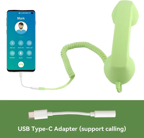 Vista 4 de Auricular retro para teléfono, teléfono celular con conector de 0.138 in, receptor de teléfono móvil, auriculares antiguos, receptor de mano