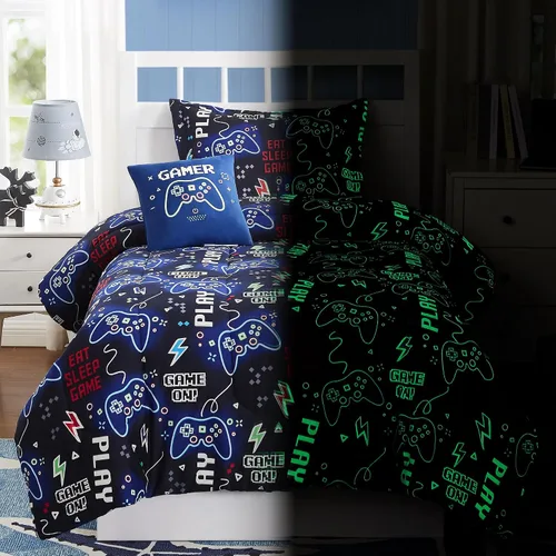 Vista 29 de Kaleido Space Juego de Edredón para Niños Tamaño Twin para Niños, Juego de Ropa de Cama de Juegos de Pelota que Brilla en la Oscuridad, 1 Edredón, 1