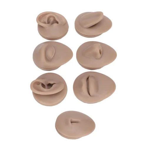 Vista 4 de Modelo de perforación corporal, 6 piezas de simulación de silicona para perforación de parte del cuerpo, kit de práctica de piercing, oreja, nariz