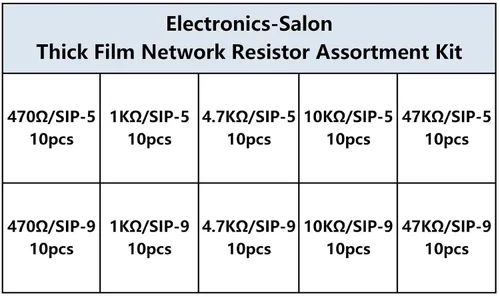 Vista 8 de electronics-salon Thick Film Tipo de resistencia Surtido Kit, Array Resistencia, bussed de red, 1/8 W, sip-5 y sip-9 470 1 K 4.7 K 10 K 47 K Ohm.