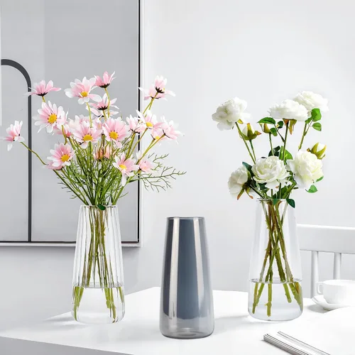 Vista 9 de Jarrón de cristal transparente, florero para centro de mesa, decoración del hogar, jarrones modernos para sala de estar, boda, oficina, mesa