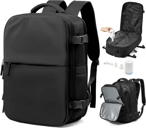 Vista 27 de Mochila de viaje grande al vacío con bomba,Mochilas para laptop para mujeres y hombres,Mochila de transporte,Bolsa de viaje para artículos Beige