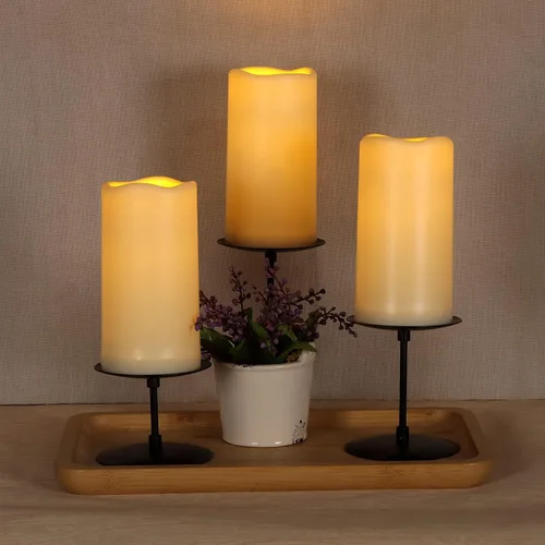 Vista 7 de wemarry Velas impermeables sin llama con control remoto, velas que funcionan con pilas para exteriores e interiores (D3 x A 6"), 12 piezas de velas