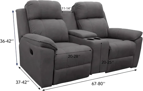 Vista 2 de Easy-Going Sofá reclinable elástico de 1 pieza con funda de consola central, funda reclinable de 2 plazas con soporte y almacenamiento, funda