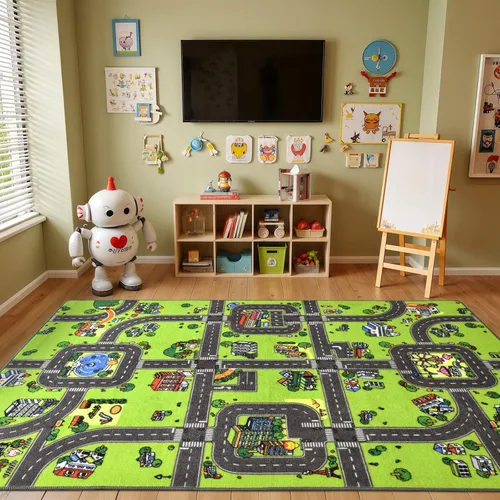 Vista 5 de Terrug Alfombra infantil para sala de juegos, antideslizante, lavable, mapa educativo de la ciudad para el aula, alfombra