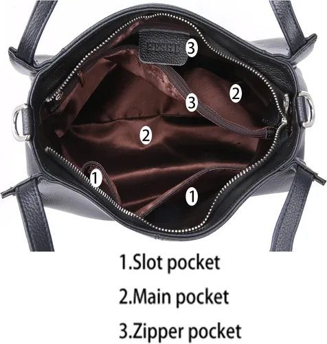 Vista 7 de Heshe - Bolsa de piel de diseñador con asa superior y correa de hombro para mujer