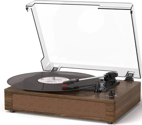 Vista 10 de Tocadiscos de vinilo con Bluetooth y altavoces estéreo integrados, tocadiscos vintage de 3 velocidades con parada automática, salida RCA y entrada
