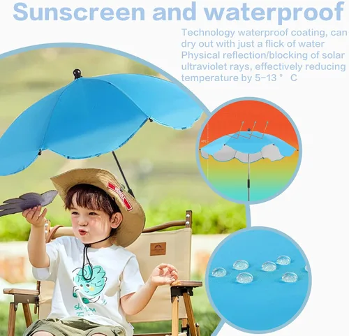 Vista 8 de Sombrilla de 30 pulgadas con abrazadera, sombrilla impermeable para niños al aire libre, paraguas con clip en sillas de playa, cochecitos, sillas