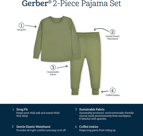Vista 6 de Gerber Unisex Baby Toddler Buttery Soft 2-Piece Snug Fit Pajamas with Viscose Made from Eucalyptus