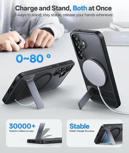 Vista 3 de para Samsung Galaxy S25 Funda, Compatible con MagSafe y Soporte Integrado y Grado Militar de Resistencia a Caídas, Funda Magnética Translúcida