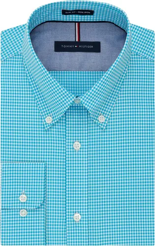 Vista 2 de Tommy Hilfiger - Camisa de vestir para hombre con cuello abotonado, ajuste delgado, no necesita planchado