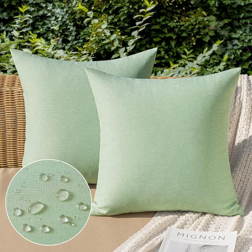 Vista 51 de MIULEE - Paquete de 2 fundas de almohada decorativas para exteriores, impermeables, sólidas, de imitación de lino, para jardín, casa de campo, Azul
