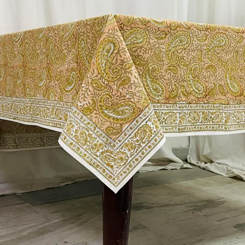 Vista 297 de Ridhi Mantel cuadrado con estampado de bloques de mano de caléndula ámbar