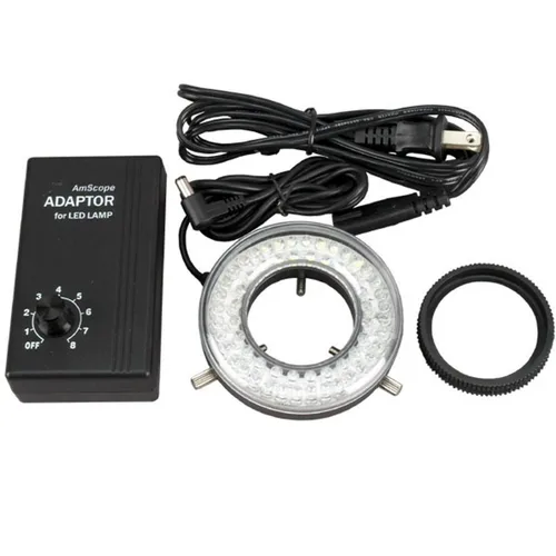 Vista 2 de AmScope Luz de anillo de microscopio LED-64-ZK con adaptador, blanco