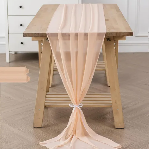 Vista 17 de Paquete de 2 caminos de mesa de gasa de 10 pies de 29 x 120 pulgadas, camino de mesa romántico transparente para boda, fiesta de cumpleaños