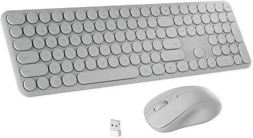 Vista 11 de Combo de teclado y mouse inalámbricos con 110 teclas redondas, interruptor de encendido y sensación de escritura con interruptor de tijera, ideal
