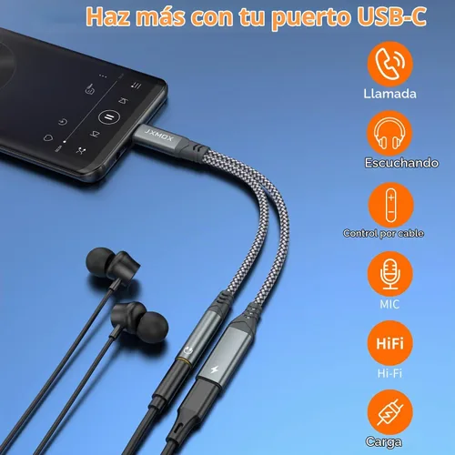 Vista 3 de Adaptador USB C a 3.5mm para Auriculares y Cargador, Dongle de Cable USB Tipo C a Jack Auxiliar 2 en 1 con Carga Rápida PD de 60W para iPhone 15 16