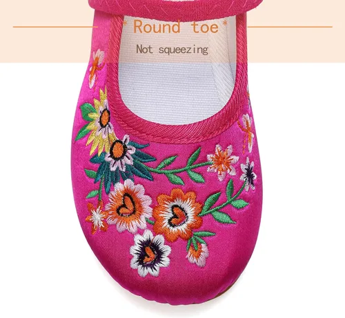 Vista 3 de Encanto - Zapatos de disfraz de Mary Jane, zapatos planos de punta redonda, punta baja, zapatos de ballet con bordado floral para niñas, Halloween