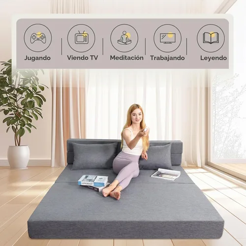 Vista 7 de Fvkind Sofá cama plegable, silla cama plegable con funda extraíble lavable, sofá plegable desplegable convertible con almohada, sofá futón para sala