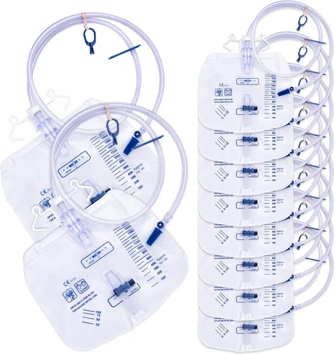 Vista 11 de Bolsas de pierna para catéter de 1000ml, bolsa de drenaje urinario para hombres y mujeres con válvula anti reflujo, tubos de 18 pulgadas y correas