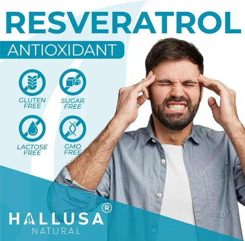 Vista 4 de Hallusa Natural HALLVERATROL Suplemento de resveratrol orgánico, suplemento antioxidante, resveratrol 1000 mg, 60 cápsulas, sin OMG, para un