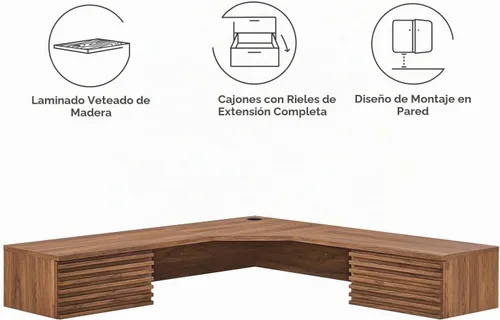 Vista 7 de Modway EEI-6181-WAL Render - Escritorio de oficina esquinero para montaje en pared, nogal