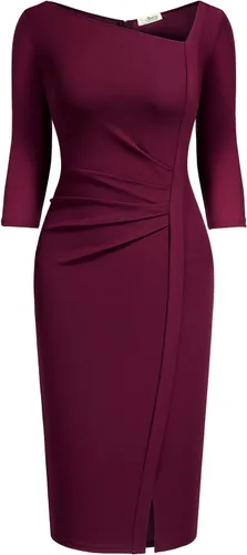 Vista 2 de AISIZE - Vestido ajustado retro con cuello en V, entallado y elasticado para mujer