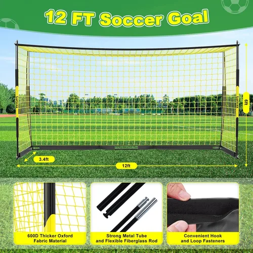 Vista 2 de Portería de fútbol plegable, 12×6 pies / 16×7 pies. Portería de fútbol portátil para el patio trasero, con configuración rápida, incluye 1 bolsa