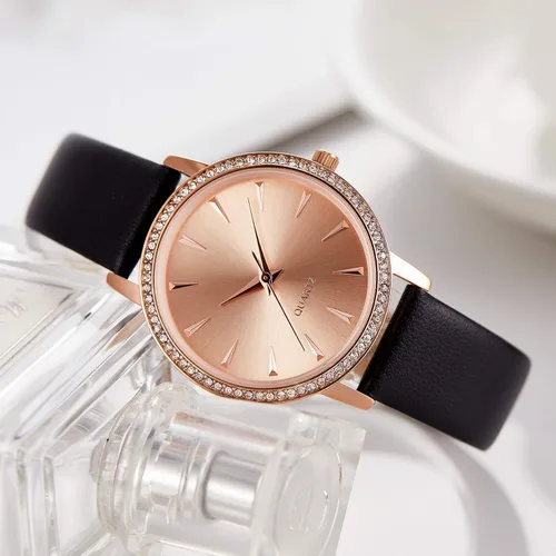 Vista 7 de Women's Quartz Watch with Rhinestone Crystal Bezel Negro