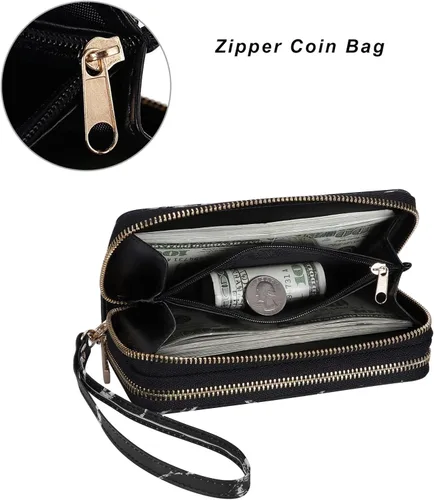Vista 3 de Cartera de teléfono celular para mujer con doble cremallera y correa de muñeca extraíble