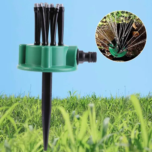 Vista 6 de Aspersor ajustable, sistema de riego de jardín duradero con boquillas flexibles para parterres, huertos, jardines de verduras, ABS, PVC, verde