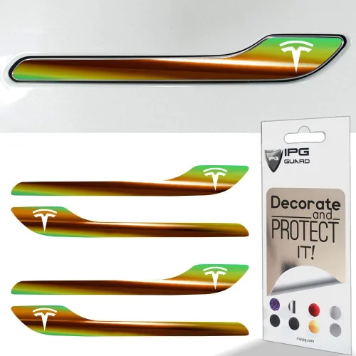 Vista 30 de IPG Kit de 4 calcomanías para manija de puerta de Tesla Model 3/Model Y (juego de 4) con logotipo de Tesla (fibra de carbono negra)