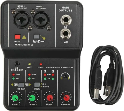 Vista 6 de Mezclador de dos canales más barato, mezclador de sonido pequeña interfaz de grabación de audio, 2 canales mezclador de audio USB 48V Power Compact