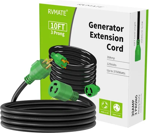 Vista 7 de RVMATE Cable de extensión para generador de 3 clavijas y 30 amperios, 10 pies, NEMA L5-30P/L5-30R 125V SJTW Jacket
