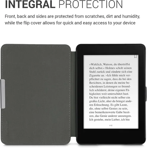 Vista 4 de kwmobile Funda compatible con Amazon Kindle Paperwhite - Funda protectora de nailon para lector electrónico - Negro