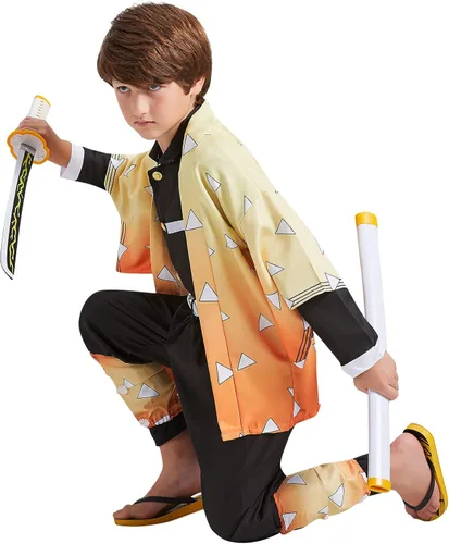Vista 4 de Anime Zenitsu Cosplay Costume kimono Christmas Thanksgiving Day Cloak Outfit Halloween Dress Uniform for Boys Kids Adults
