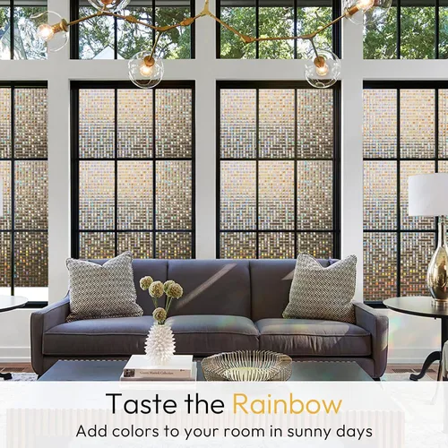 Vista 9 de rabbitgoo Película de privacidad para ventana con diseño de vidrio emplomado, película decorativa de arcoíris en mosaico, tinte estático removible