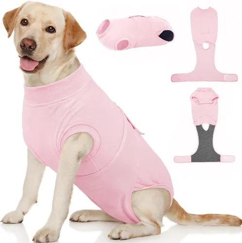 Vista 47 de Kuoser Traje de cirugía para perro, cómodo traje de recuperación para perras, mameluco protector posoperatorio, alternativa suave al cuello E