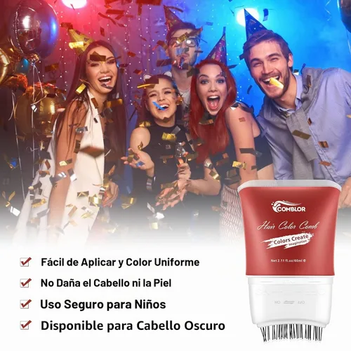 Vista 2 de 5 tizas lavables para cabello oscuro, peine de tinte natural de 11 onzas líquidas, color temporal para regalos de cumpleaños de niños, fiesta 5