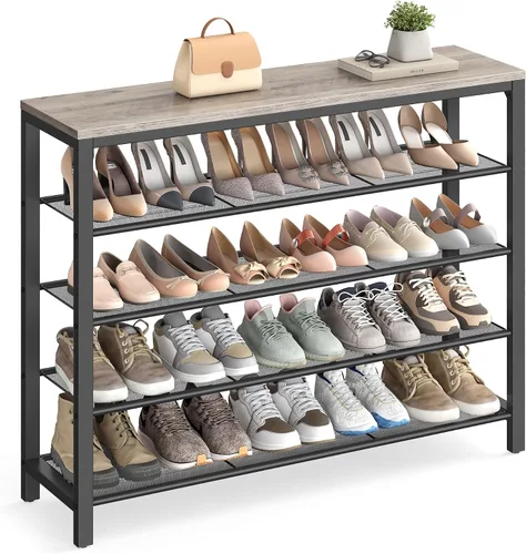 Vista 14 de VASAGLE Zapatero de 4 niveles, organizador grande de almacenamiento de zapatos para armario, entrada, 15-20 pares, con 3 estantes de malla metálica