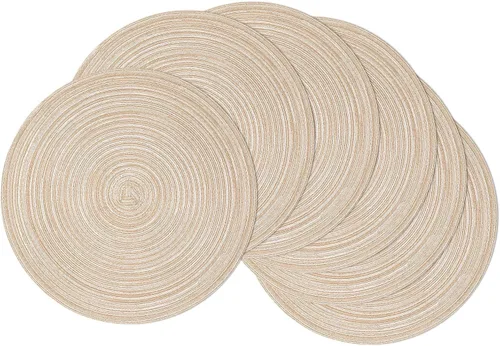 Vista 59 de SHACOS Juego de 4 manteles individuales redondos lavables de 15 pulgadas, de algodón, poliéster, trenzados, para mesa de comedor, boda, decoración