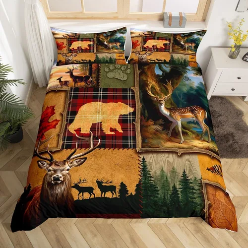 Vista 11 de Juego de funda de edredón de dibujos animados con lazo, tamaño individual, juego de ropa de cama a cuadros geométricos coloridos, decoración