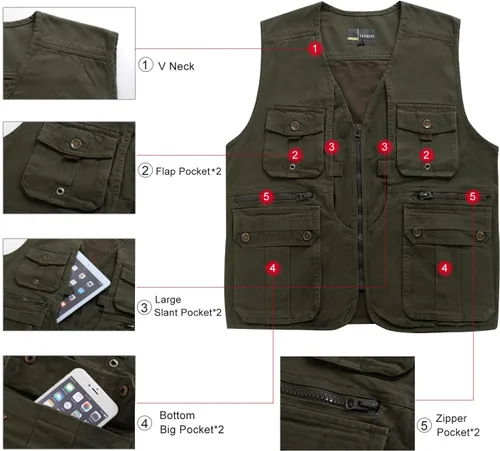 Vista 6 de Flygo Chaleco de viaje casual para hombre con bolsillos